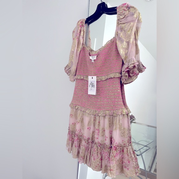 HEMANT AND NANDITA sz S Short Dress Floral Summer Puff Sleeve Mini Revolve Boho - Picture 5 of 5